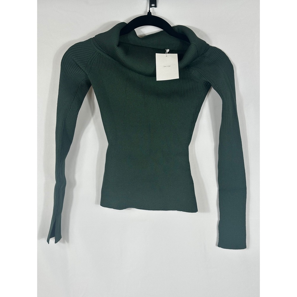 OAK + FORT Dark Green Ribbed Turtleneck Long Sleeve Top XXS Split Cuff